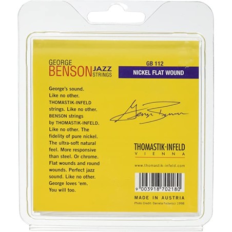 Thomastik-Infeld GB112 Jazz Guitar Strings: George Benson 6 String Set - Pure Nickel Flat Wounds E, B, G, D, A, E Set