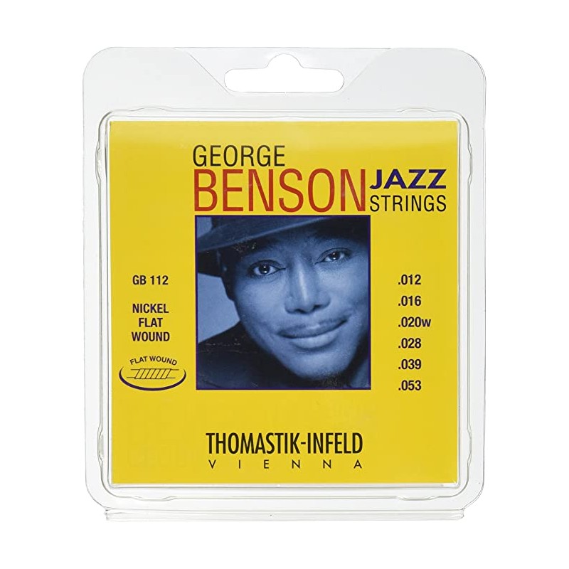 Thomastik-Infeld GB112 Jazz Guitar Strings: George Benson 6 String Set - Pure Nickel Flat Wounds E, B, G, D, A, E Set