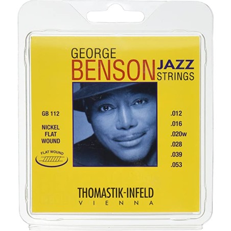 Thomastik-Infeld GB112 Jazz Guitar Strings: George Benson 6 String Set - Pure Nickel Flat Wounds E, B, G, D, A, E Set