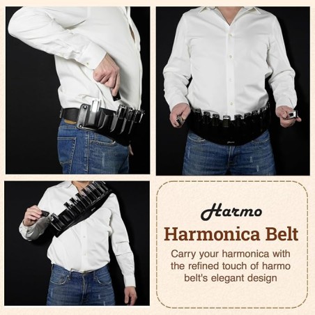 Harmo Harmonica Leather Belt  for 12 harmonicas