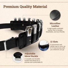 leather harmonica belt for 12 harmonicas - microfiber free shipping