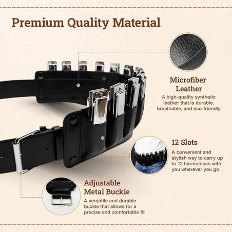 Harmo Harmonica Leather Belt  for 12 harmonicas