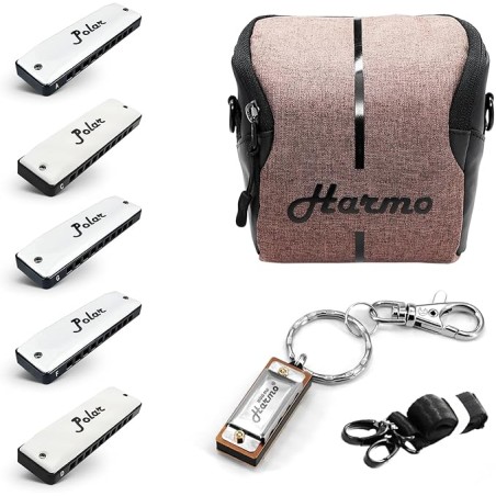 Harmo Polar pro pack set of 5 harmonica with gig bag and keychain harmonica