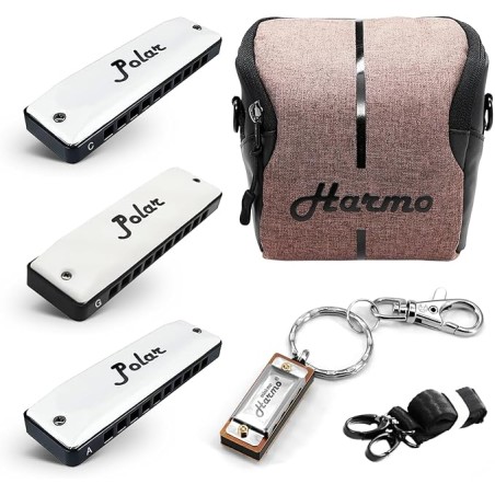 Harmo Polar pro pack set of 3 harmonica with gig bag and keychain harmonica