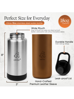 Oliriss 18oz brown leather stainless steel water bottle