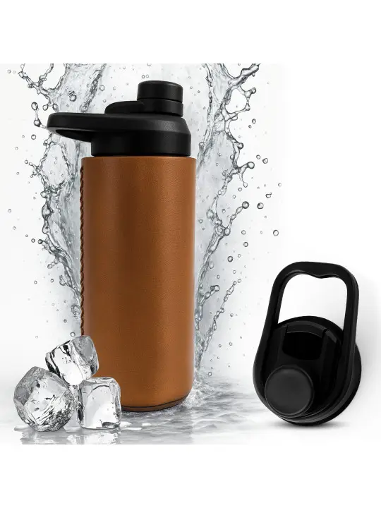 Oliriss 18oz brown leather stainless steel water bottle