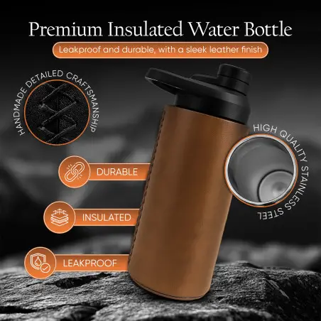 Oliriss 18oz brown leather stainless steel water bottle