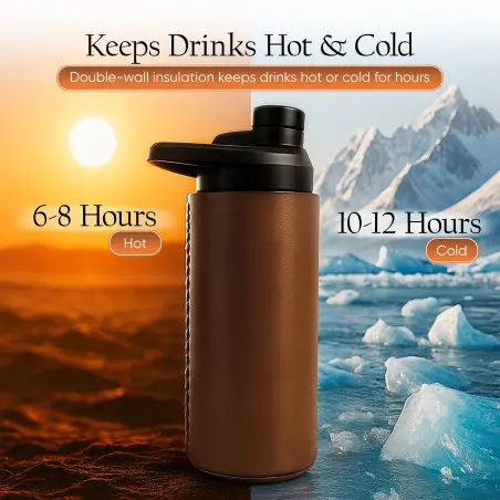 Oliriss 18oz brown leather stainless steel water bottle