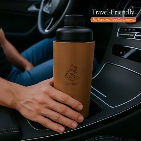 Oliriss 18oz brown leather stainless steel water bottle