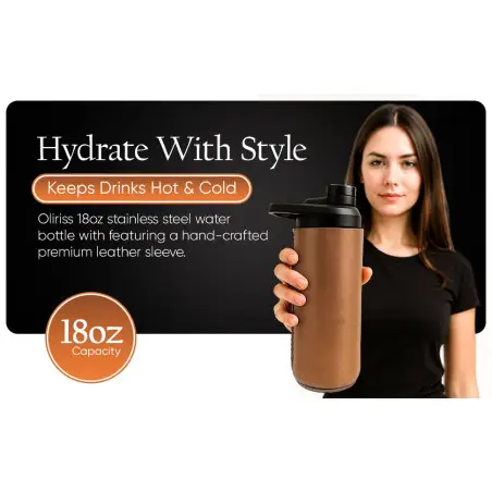 Oliriss 18oz brown leather stainless steel water bottle