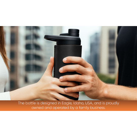 Oliriss 18oz European Design Genuine Leather Water Bottle - Stainless Steel (Black)
