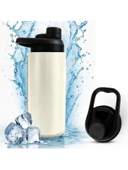 Oliriss 18oz European Design Genuine Leather Water Bottle - Stainless Steel (White)