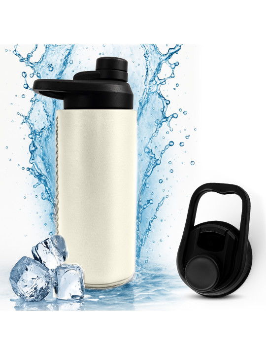Oliriss 18oz European Design Genuine Leather Water Bottle - Stainless Steel (White)