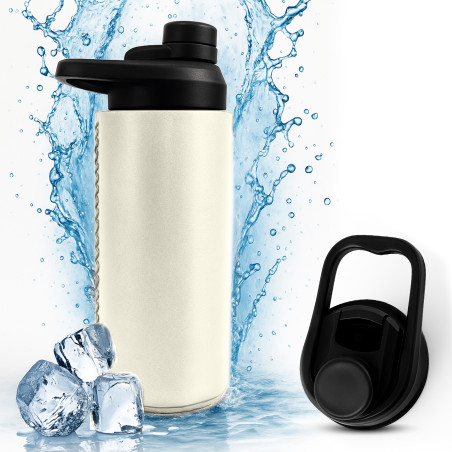 Oliriss 18oz European Design Genuine Leather Water Bottle - Stainless Steel (White)