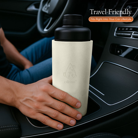 Oliriss 18oz European Design Genuine Leather Water Bottle - Stainless Steel (White)