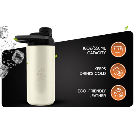 Oliriss 18oz European Design Genuine Leather Water Bottle - Stainless Steel (White)