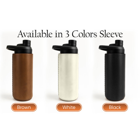 Oliriss 18oz European Design Genuine Leather Water Bottle - Stainless Steel (White)