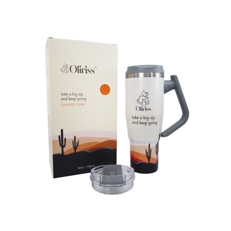 Oliriss 40 oz insulated water tumbler w/rotatable handle hot/cold drinks