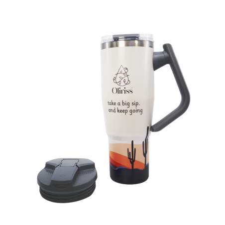 Oliriss 40 oz insulated water tumbler w/rotatable handle hot/cold drinks