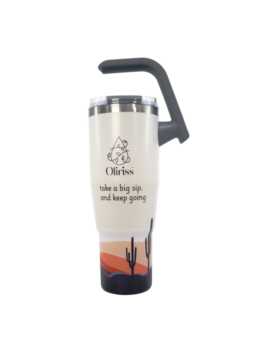 Oliriss 40 oz insulated water tumbler w/rotatable handle hot/cold drinks