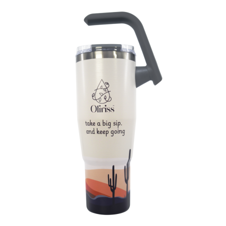 Oliriss 40 oz insulated water tumbler w/rotatable handle hot/cold drinks