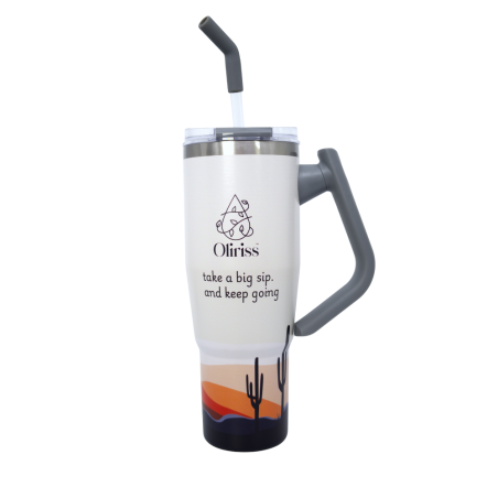 Oliriss 40 oz insulated water tumbler w/rotatable handle hot/cold drinks