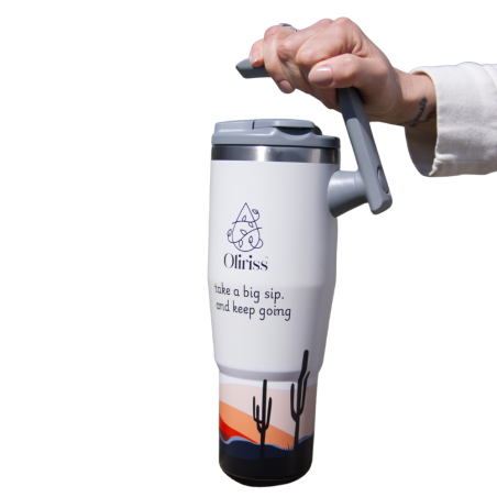 Oliriss 40 oz insulated water tumbler w/rotatable handle hot/cold drinks
