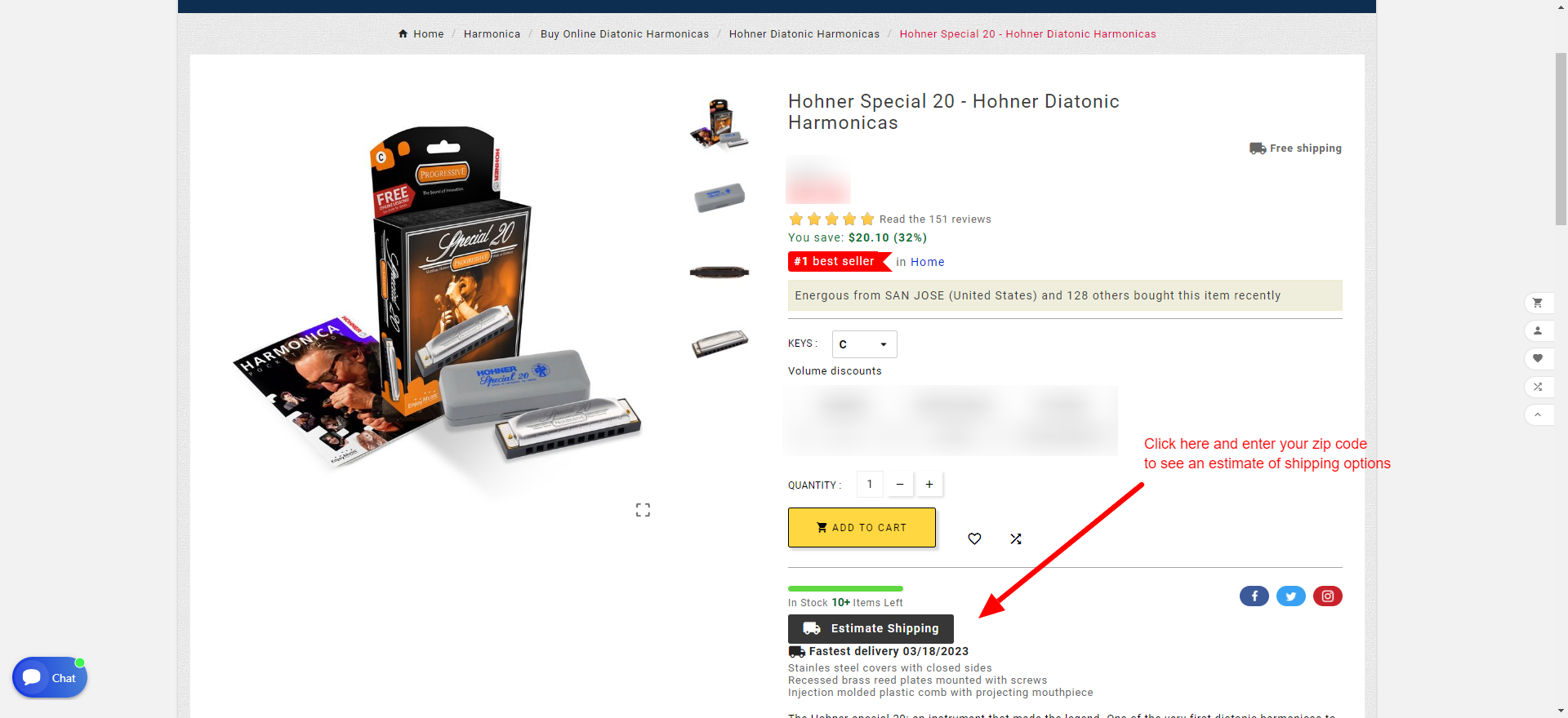 harmonica international shipping cost estimator